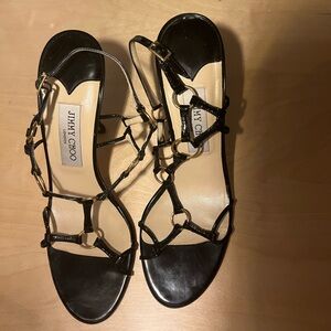 Jimmy Choo black patent leather strappy heels